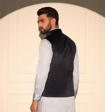 Load image into Gallery viewer, Maurya Navy Blue Velvet Nehru Jacket
