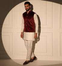 Load image into Gallery viewer, Akbar Maroon Velvet Nehru Jacket