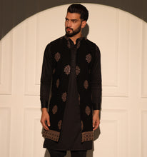Load image into Gallery viewer, Prithviraj Black Embroidered Long Nehru Jacket