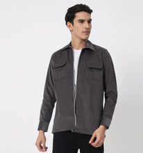 Load image into Gallery viewer, Grey Corduroy Zippered Overshirt