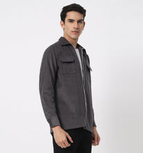Load image into Gallery viewer, Grey Corduroy Zippered Overshirt