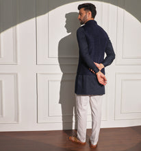 Load image into Gallery viewer, Taimur Navy Velvet Embroidered Nehru Jacket