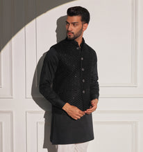 Load image into Gallery viewer, Porus Black Velvet Embroidered Nehru Jacket