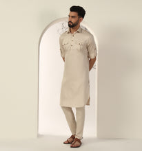 Load image into Gallery viewer, Beige Pathani Kurta Set (Set of 2)