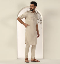 Load image into Gallery viewer, Beige Pathani Kurta Set (Set of 2)