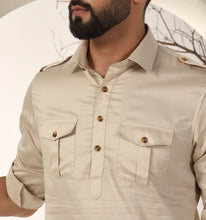 Load image into Gallery viewer, Beige Pathani Kurta Set (Set of 2)
