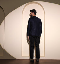 Load image into Gallery viewer, Navy Velvet Embroidered Bandhgala Blazer