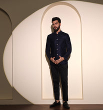 Load image into Gallery viewer, Navy Velvet Embroidered Bandhgala Blazer