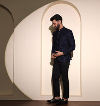 Load image into Gallery viewer, Navy Velvet Embroidered Bandhgala Blazer