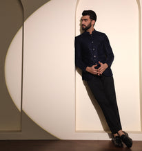 Load image into Gallery viewer, Navy Velvet Embroidered Bandhgala Blazer