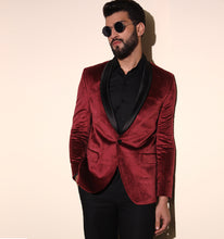 Load image into Gallery viewer, Maroon Velvet Tuxedo Blazer