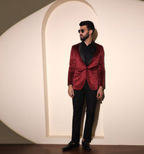 Load image into Gallery viewer, Maroon Velvet Tuxedo Blazer