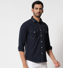Load image into Gallery viewer, Navy Contrast Stitch Detail Shirt