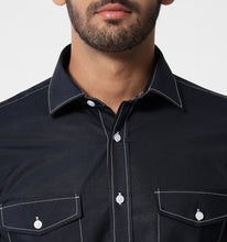 Load image into Gallery viewer, Navy Contrast Stitch Detail Shirt