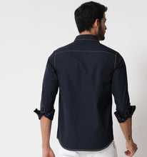 Load image into Gallery viewer, Navy Contrast Stitch Detail Shirt