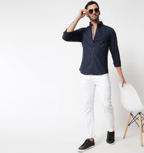 Load image into Gallery viewer, Navy Shirt With Contrast Piping Detail