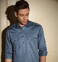 Load image into Gallery viewer, Steel Blue Pathani Kurta