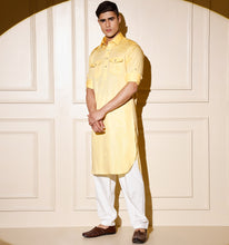 Load image into Gallery viewer, Lime Yellow Pathani Kurta