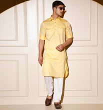Load image into Gallery viewer, Lime Yellow Pathani Kurta