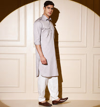 Load image into Gallery viewer, Light Grey Pathani Kurta