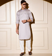 Load image into Gallery viewer, Light Grey Pathani Kurta