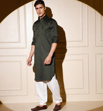 Load image into Gallery viewer, Bottle Green Pathani Kurta