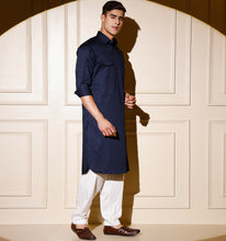 Load image into Gallery viewer, Navy Blue Pathani Kurta