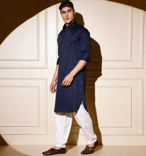 Load image into Gallery viewer, Navy Blue Pathani Kurta
