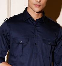 Load image into Gallery viewer, Navy Blue Pathani Kurta