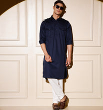 Load image into Gallery viewer, Navy Blue Pathani Kurta