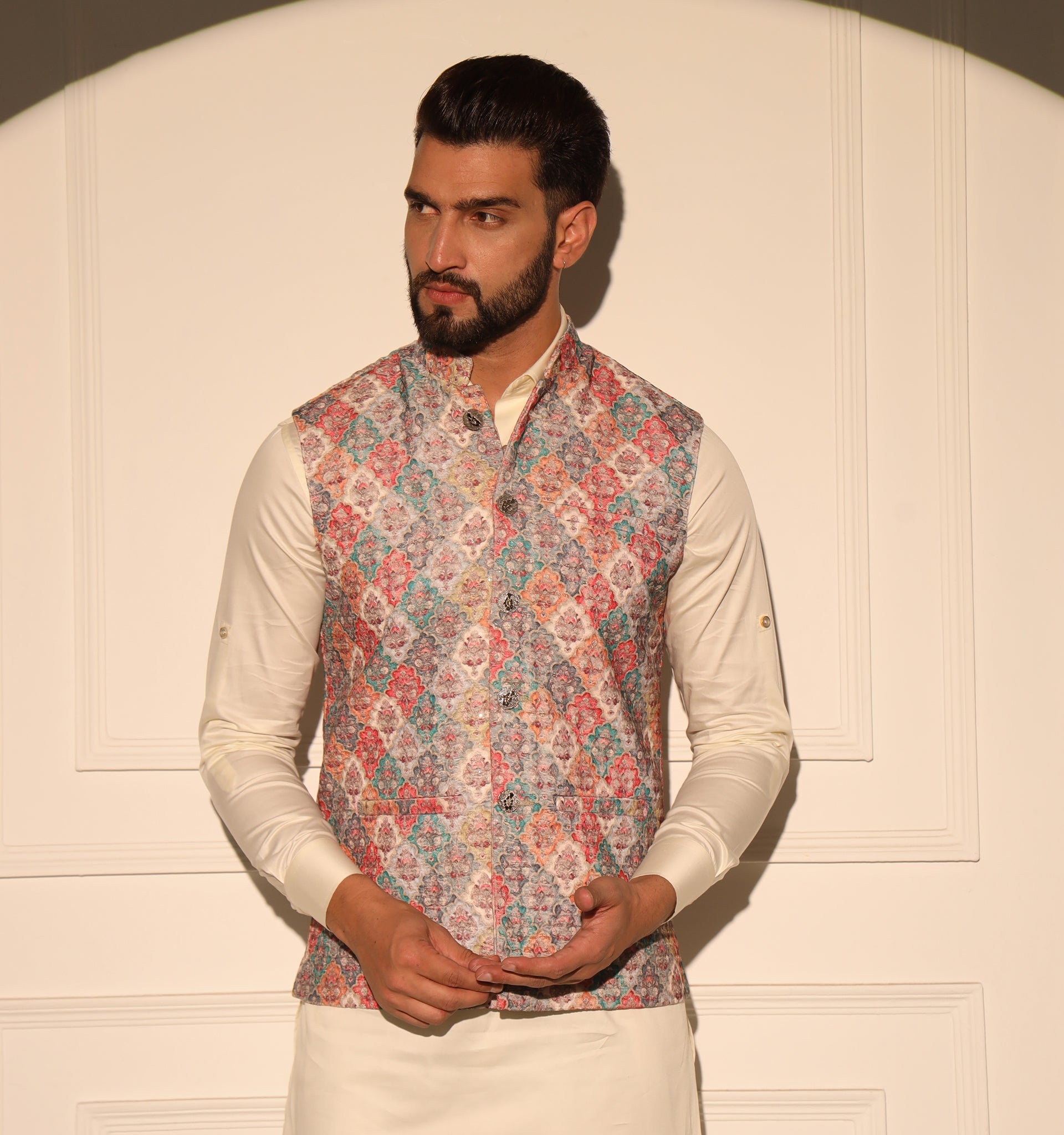 Buy Green Linen Nehru Jacket For Men by Seven Online at Aza Fashions.