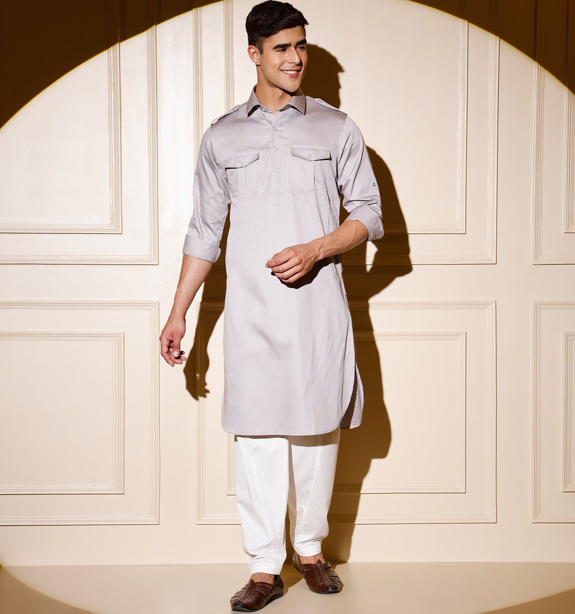 Light Grey Pathani Kurta Mad Clothing India