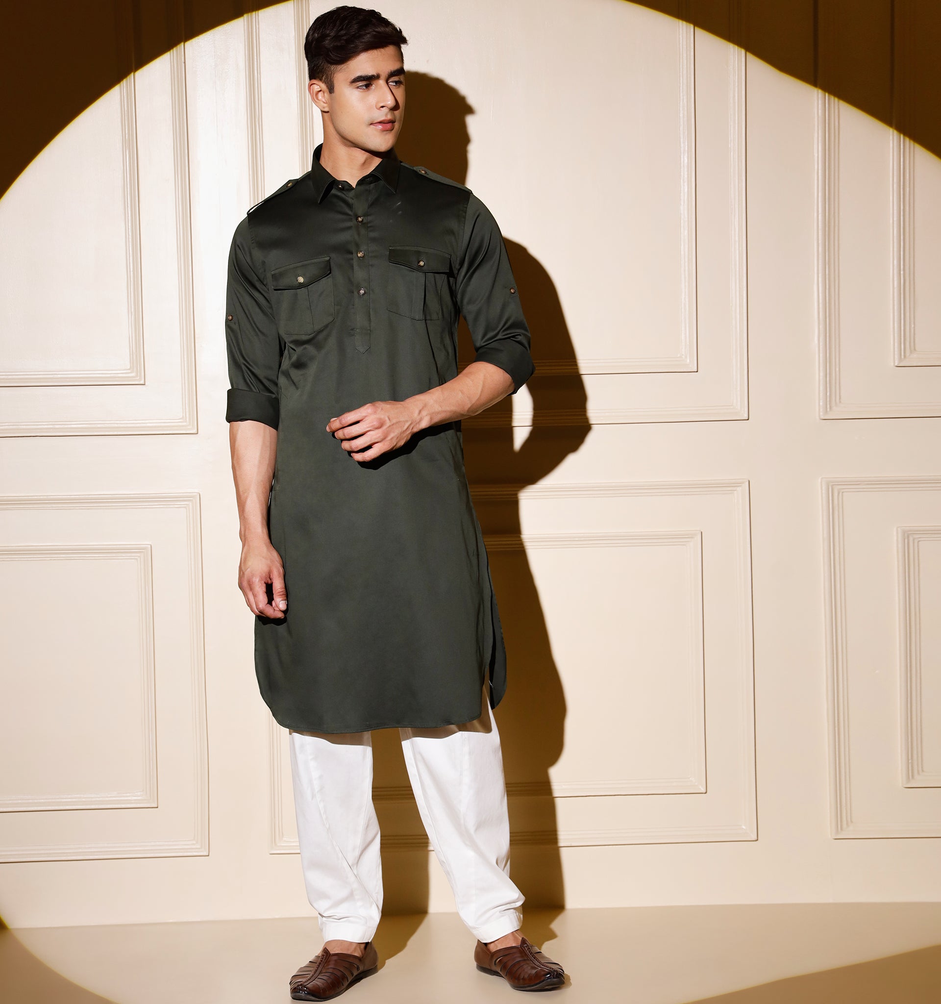 Bottle Green Pathani Kurta Mad Clothing India